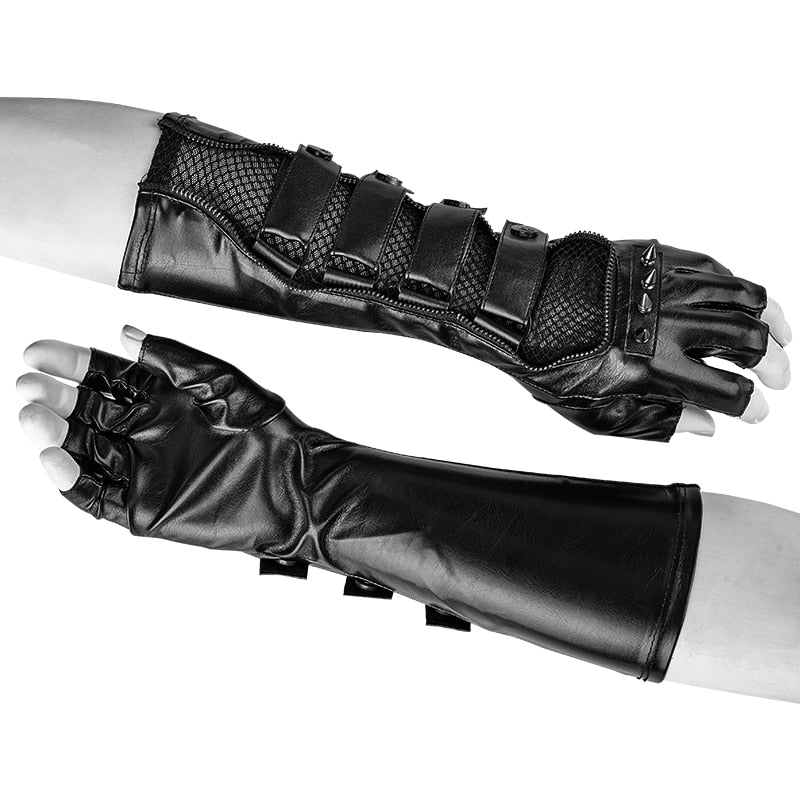 Unisex Punk Party Fingerless Leather Glove Rivet Personality