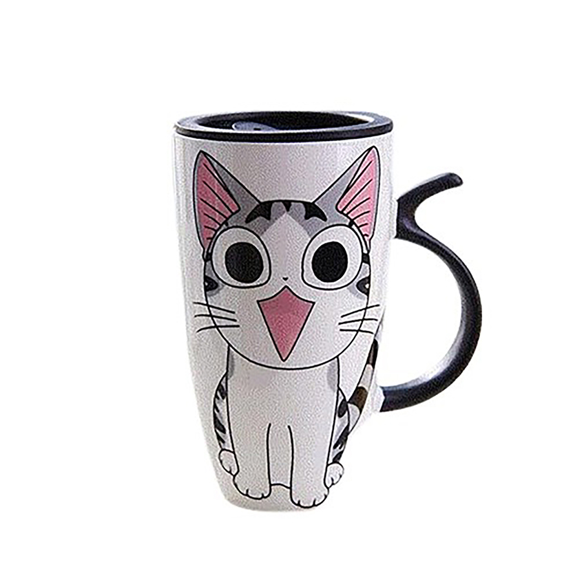 Funki Buys | Mugs | Large Ceramics Cat Mug | Spoon Lid | 20oz