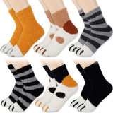 Funki Buys | Socks | Unisex Fuzzy Warm Paw Print Socks 6 Pcs