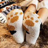 Funki Buys | Socks | Unisex Fuzzy Warm Paw Print Socks 6 Pcs