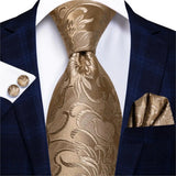 Funki Buys | Neckties | Men's 3pcs Silk Bronze Floral Tie Set