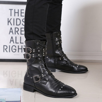 Funki Buys | Boots | Men's Leather Lace Up Buckle Strap Boots