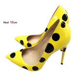 Funki Buys | Shoes | Women's Yellow Black Polka Dot Heels