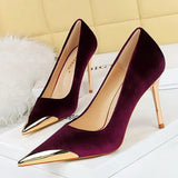 Funki Buys | Shoes | Women's Velvet Stilettos Metal Toe Heel