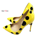 Funki Buys | Shoes | Women's Yellow Black Polka Dot Heels