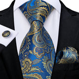 Funki Buys | Neckties | Men's Luxury 3 Pcs Blue Yellow Tie Set