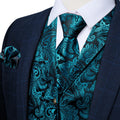 Funki Buys | Vests | Men's 4 Pcs Teal Silk Paisley Tie Vest Set
