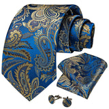 Funki Buys | Neckties | Men's Luxury 3 Pcs Blue Yellow Tie Set
