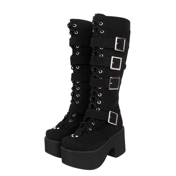 Funki Buys | Boots | Women's Harajuku Flock Buckle Boots