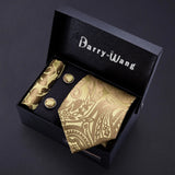 Funki Buys | Neckties | Men's 3pcs Silk Floral Gold Tie Set