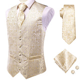 Funki Buys | Vests | Men's Luxury 4 Pcs Beige Gold Vest Tie Set