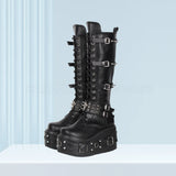 Funki Findz | Boots | Women's Gothic Buckle Rivet Wedge Boots
