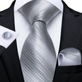 Funki Buys | Neckties | Men's 3pcs Silk Silver Striped Tie Set