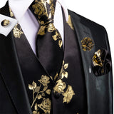 Funki Buys | Vests | Men's Luxury 5 Pcs Black Gold Vest Tie Set