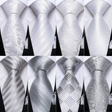 Funki Buys | Neckties | Men's Formal 3pcs White Silver Gray Tie Set
