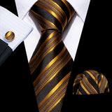Funki Buys | Neckties | Men's 3pcs Silk Dark Gold Striped Tie Set