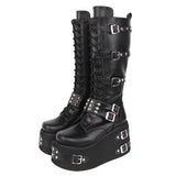 Funki Buys | Boots | Women's Gothic Buckle Rivet Wedge Boots