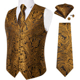 Funki Buys | Vests | Men's 4 Pcs Luxury Gold Silk Tie Vest Set