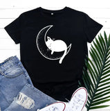 Funki Buys | Shirts | Women's Cat On the Moon Printed T-Shirt