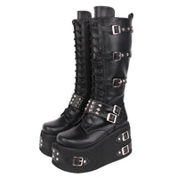 Funki Findz | Boots | Women's Gothic Buckle Rivet Wedge Boots