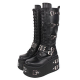 Funki Findz | Boots | Women's Gothic Buckle Rivet Wedge Boots