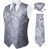 Funki Buys | Vests | Men's Luxury 4 Pcs Silver Vest Tie Set