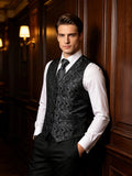 Funki Buys | Vests | Men's Luxury 5 Pcs Black Gray Vest Tie Set