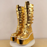 Funki Buys | Boots | Women's Gold Buckle Strap Platform Boots