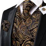 Funki Buys | Vests | Men's 4 Pcs Dark Gold Paisley Tie Set