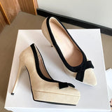 Funki Buys | Shoes | Women's Suede Bow Tie Platorm Heels