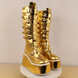 Funki Buys | Boots | Women's Gold Buckle Strap Platform Boots