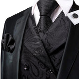 Funki Buys | Vests | Men's 4 Pcs Black Paisley Tie Vest Set
