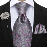 Funki Buys | Neckties | Men's 4 Pcs Floral Pink Grey Tie Set