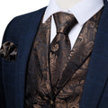 Funki Buys | Vests | Men's 4 Pcs Formal Silk Brown Tie Vest Set