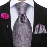 Funki Buys | Neckties | Men's 4 Pcs Floral Pink Grey Tie Set