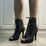 Funki Buys | Boots | Women's Mesh Peep Toe Stiletto Booties