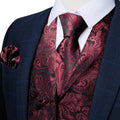 Funki Buys | Vests | Men's 4 Pcs Burgundy Silk Paisley Tie Vest Set
