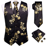 Funki Buys | Vests | Men's Luxury 5 Pcs Black Gold Vest Tie Set