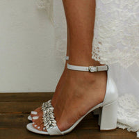 Funki Buys | Shoes | Women's Crystal Trim Wedding Sandal | Chunky Heel