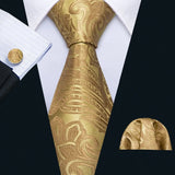 Funki Buys | Neckties | Men's 3pcs Silk Floral Gold Tie Set