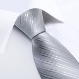 Funki Buys | Neckties | Men's 3pcs Silk Silver Striped Tie Set