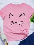 Funki Buys | Shirts | Women's Cute Cat Whiskers Printed T-Shirt