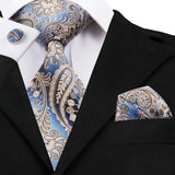 Funki Buys | Neckties | Men's Formal 3pcs Blue Paisley Tie Set