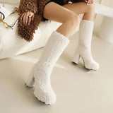 Funki Buys | Boots | Women's Knee-High Fuzzy Platform Boots