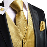 Men's 4 Pcs Luxury Gold Vest Tie Set - Gold - 4Pcs Set -MJ-0009 - XXXL - Silk - image 13