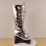 Funki Buys | Boots | Women's Silver Buckle Strap Platform Boots