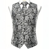 Funki Buys | Vests | Men's Luxury 5 Pcs Silver Black Vest Tie Set