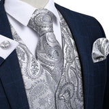 Funki Buys | Vests | Men's Luxury 4 Pcs Silver Vest Tie Set