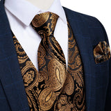 Funki Buys | Vests | Men's 4 Pcs Gold Black Floral Vest Tie Set