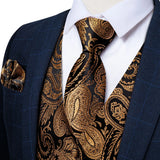 Funki Buys | Vests | Men's 4 Pcs Gold Black Floral Vest Tie Set